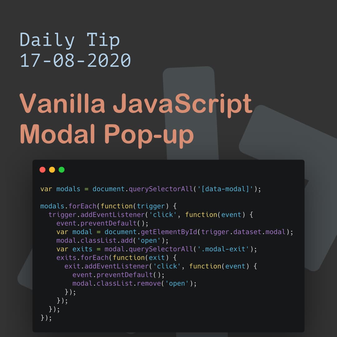 Vanilla JavaScript Modal Pop-up